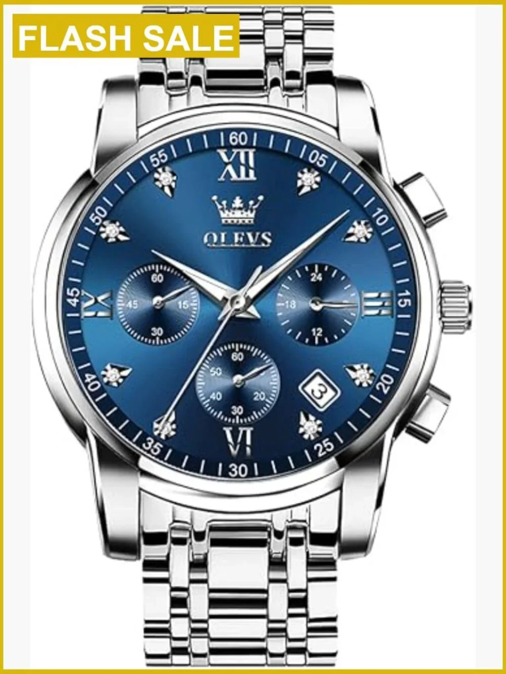 Men's Chronograph Watch Stainless Steel Quartz Waterproof Dress